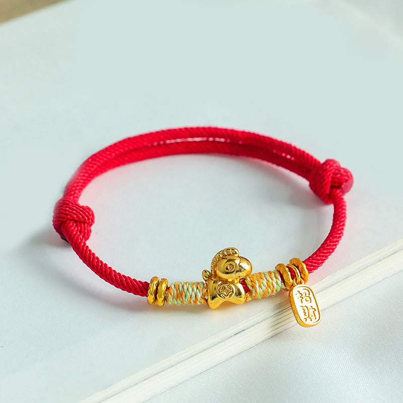 Pulsera trenzada con amuleto de la suerte y la fortuna, hilo rojo y negro , con Buddha Stones y el Año del Caballo. - image 2