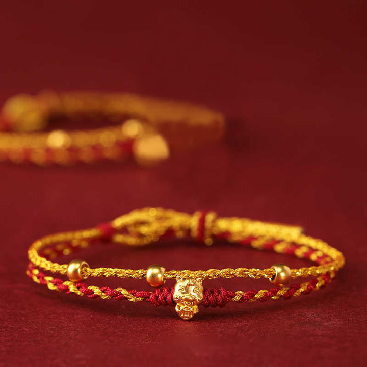Pulsera de la suerte con hilo rojo dorado de doble vuelta con cuentas de oro 999 del Año del Caballo y Buddha Stones - image 8