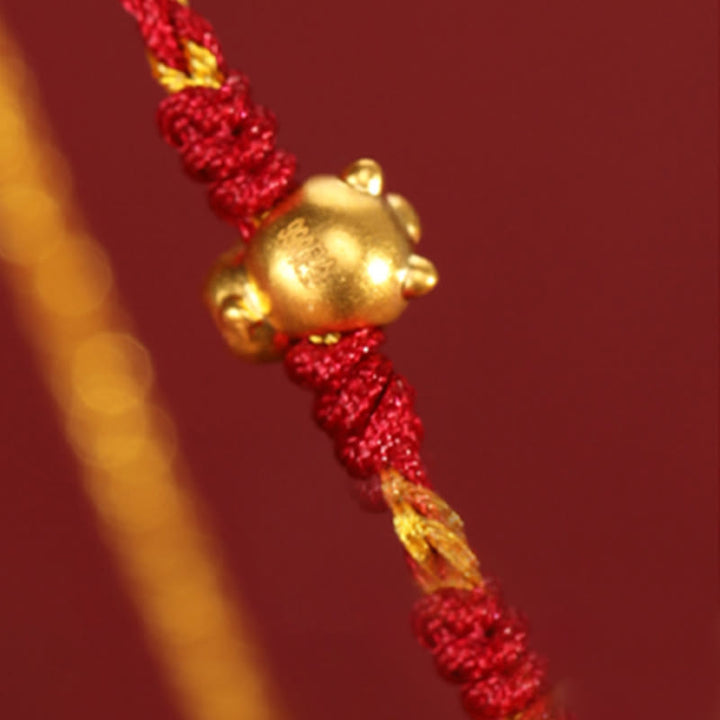Pulsera de la suerte con hilo rojo dorado de doble vuelta con cuentas de oro 999 del Año del Caballo y Buddha Stones - image 14