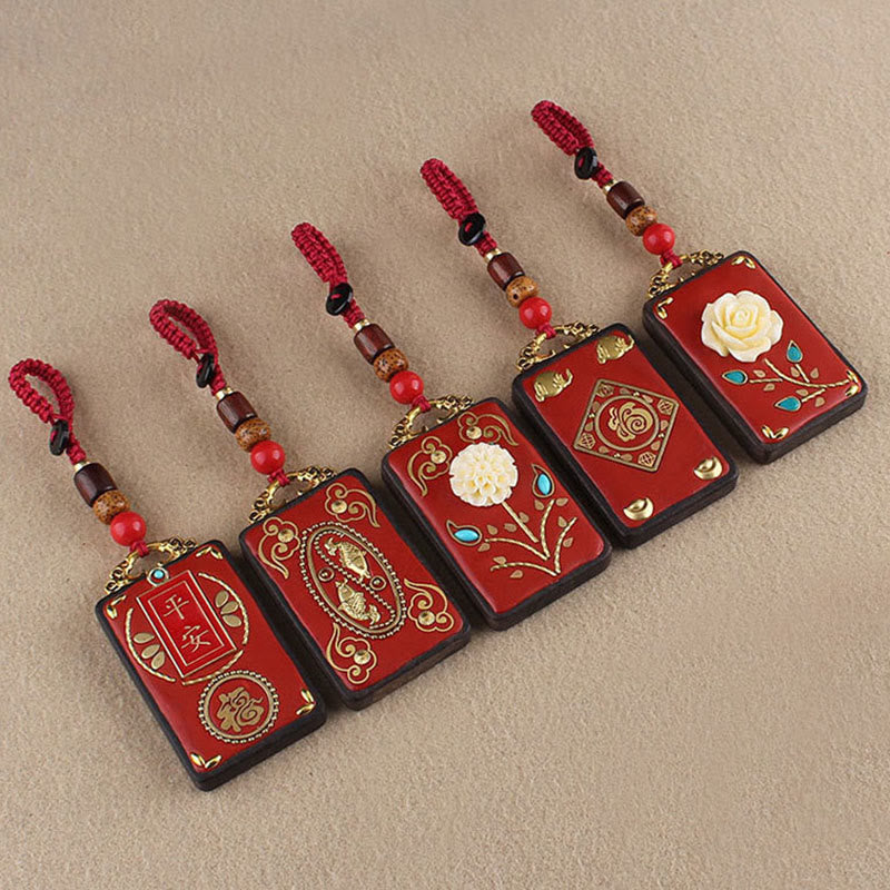 Buddha Stones Llavero con botón de flor de ébano, pez koi y carácter chino de la suerte con cuerda - image 20