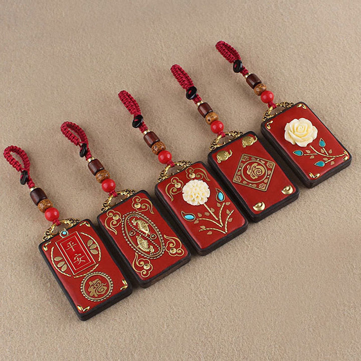 Buddha Stones Llavero con botón de flor de ébano, pez koi y carácter chino de la suerte con cuerda - image 20