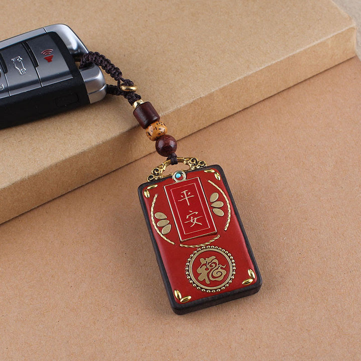 Buddha Stones Llavero con botón de flor de ébano, pez koi y carácter chino de la suerte con cuerda - image 8