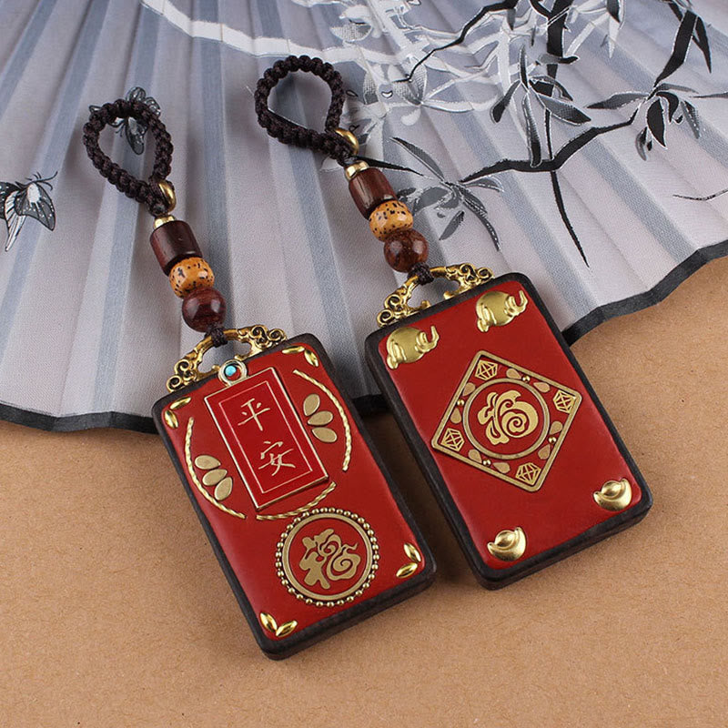 Buddha Stones Llavero con botón de flor de ébano, pez koi y carácter chino de la suerte con cuerda - image 10