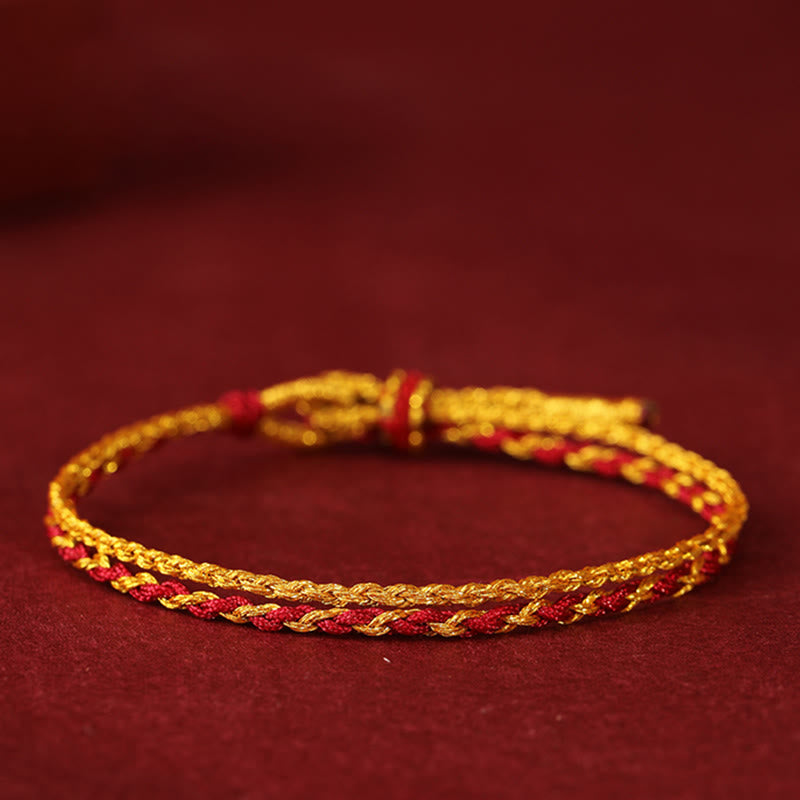 Pulsera trenzada con Buddha Stones de oro 999 y monedas de cobre de doble vuelta con hilo rojo dorado. - image 1