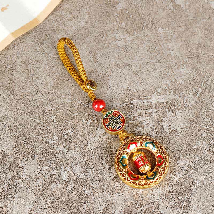 Rueda de oración de cobre con Buddha Stones, cinco direcciones, dioses de la riqueza, equilibrio, llavero giratorio - image 1