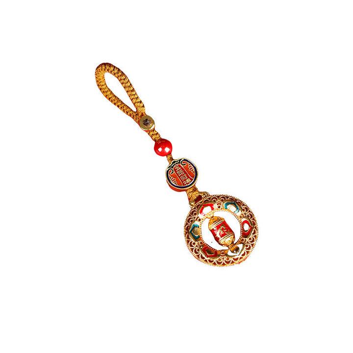 Rueda de oración de cobre con Buddha Stones, cinco direcciones, dioses de la riqueza, equilibrio, llavero giratorio - image 3