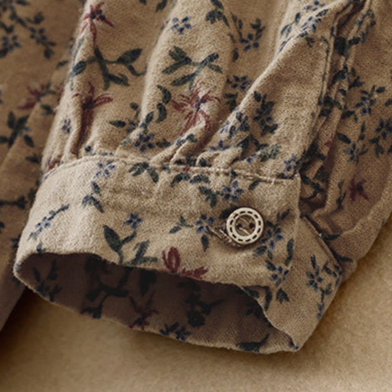 Camisa de algodón de manga larga para mujer con estampado floral otoñal de Buddha Stones y botones - image 22