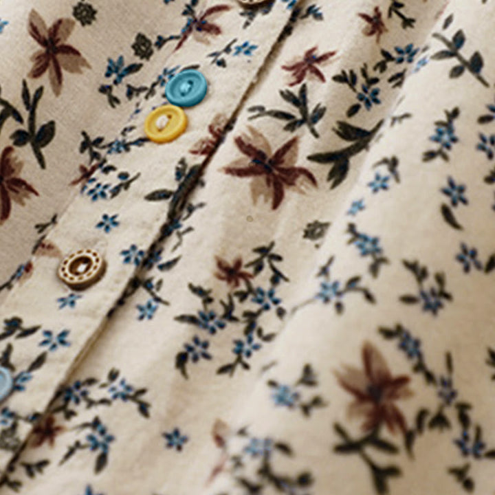 Camisa de algodón de manga larga para mujer con estampado floral otoñal de Buddha Stones y botones - image 12