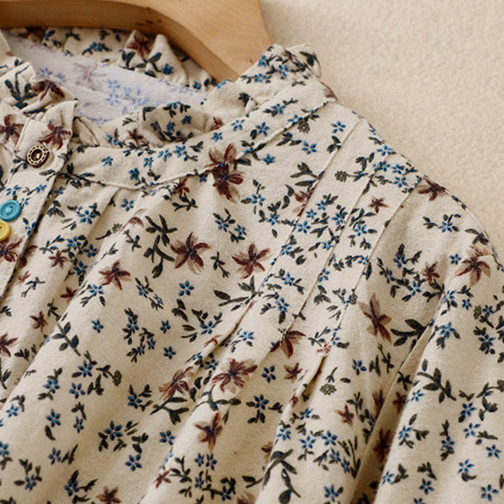 Camisa de algodón de manga larga para mujer con estampado floral otoñal de Buddha Stones y botones - image 10