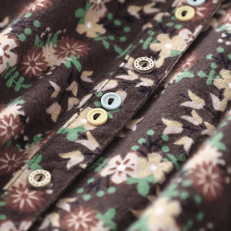 Camisa de algodón de manga larga para mujer con estampado floral otoñal de Buddha Stones y botones - image 26