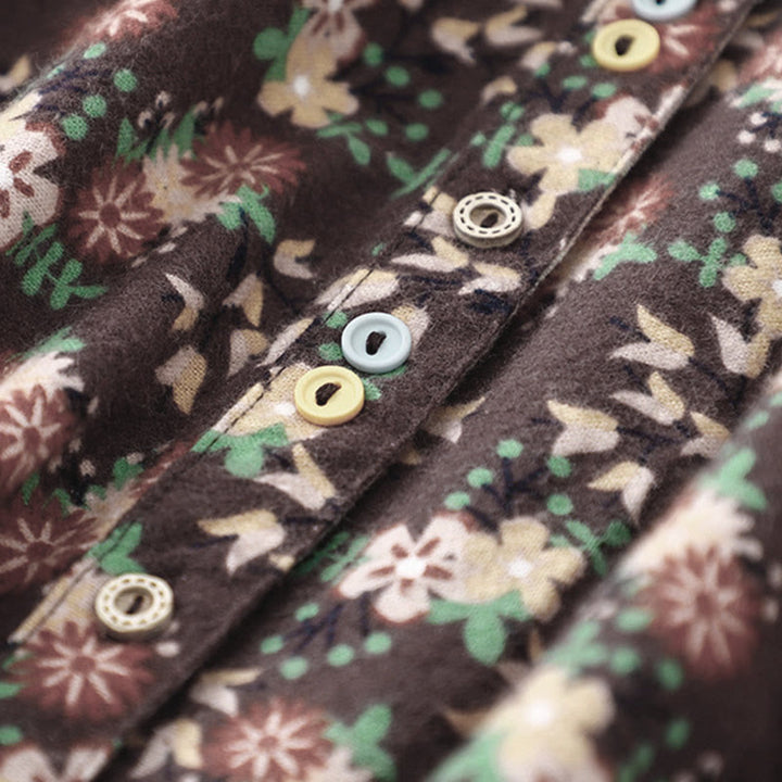 Camisa de algodón de manga larga para mujer con estampado floral otoñal de Buddha Stones y botones - image 26