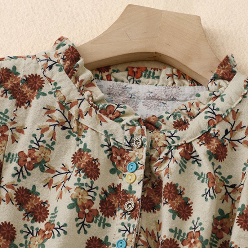 Camisa de algodón de manga larga para mujer con estampado floral otoñal de Buddha Stones y botones - image 2