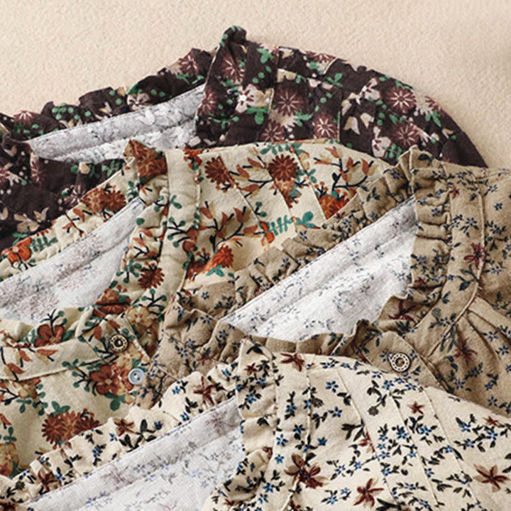 Camisa de algodón de manga larga para mujer con estampado floral otoñal de Buddha Stones y botones - image 30