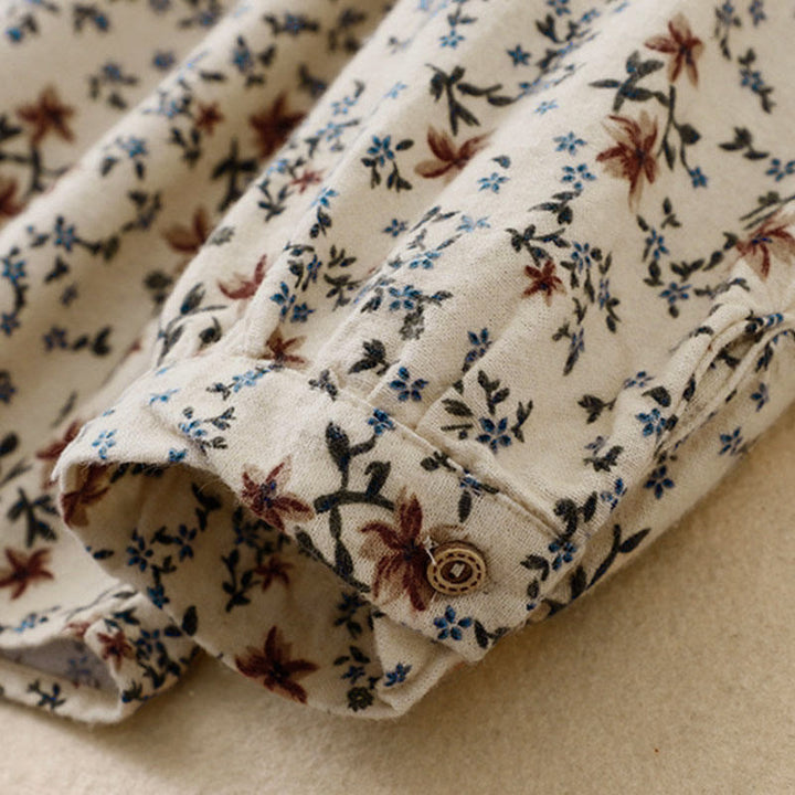 Camisa de algodón de manga larga para mujer con estampado floral otoñal de Buddha Stones y botones - image 13