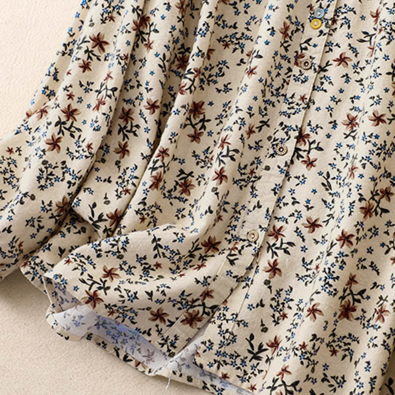 Camisa de algodón de manga larga para mujer con estampado floral otoñal de Buddha Stones y botones - image 11