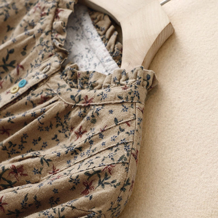 Camisa de algodón de manga larga para mujer con estampado floral otoñal de Buddha Stones y botones - image 19