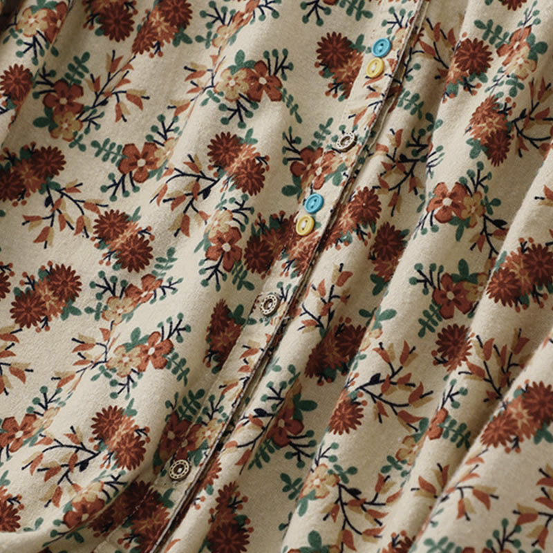 Camisa de algodón de manga larga para mujer con estampado floral otoñal de Buddha Stones y botones - image 4