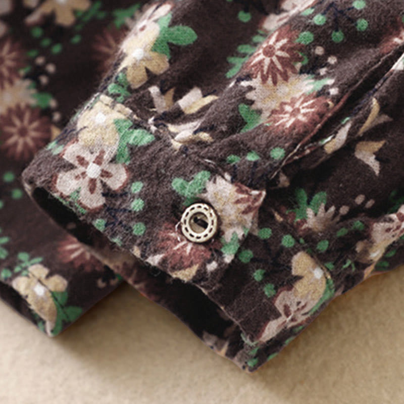 Camisa de algodón de manga larga para mujer con estampado floral otoñal de Buddha Stones y botones - image 27