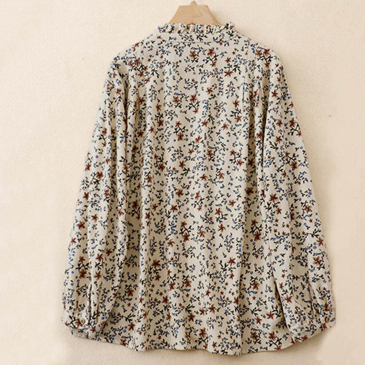 Camisa de algodón de manga larga para mujer con estampado floral otoñal de Buddha Stones y botones - image 8