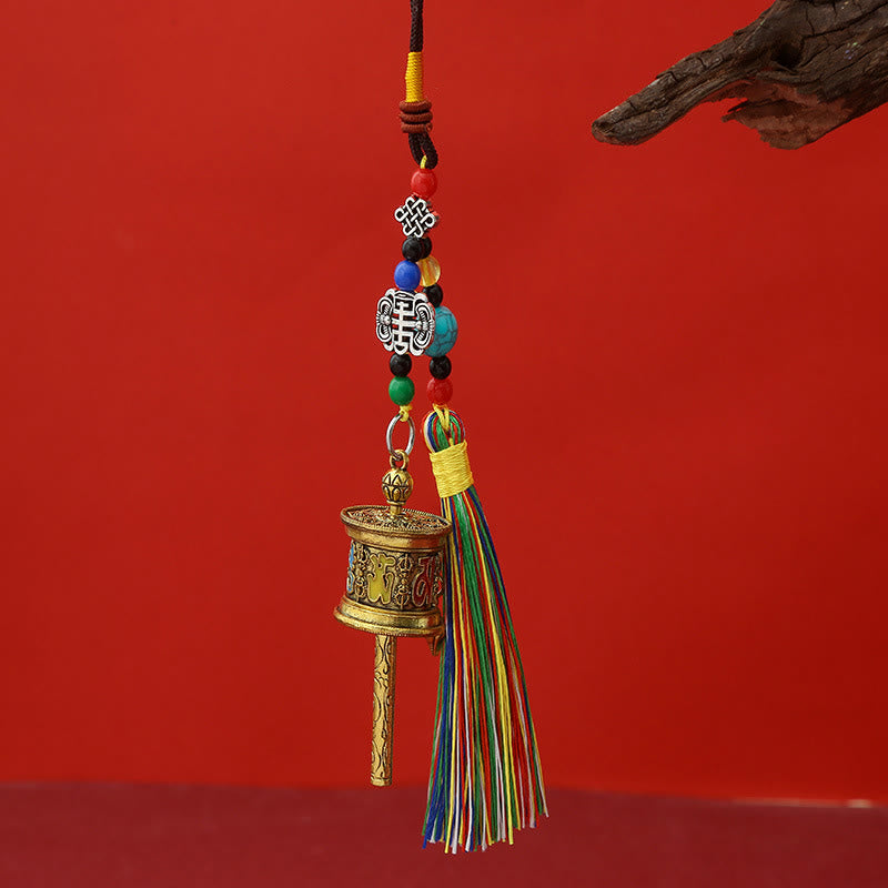 Rueda de oración con Buddha Stones y borlas de colores Om Mani Padme Hum, llavero de pureza - Oro antiguo - image 0
