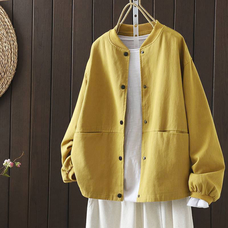 Chaqueta de algodón de manga larga con botones y bolsillos para mujer, con estampado de Buddha Stones Fall - Amarillo - US14，UK/AU18，EU46 (2XL) - image 7