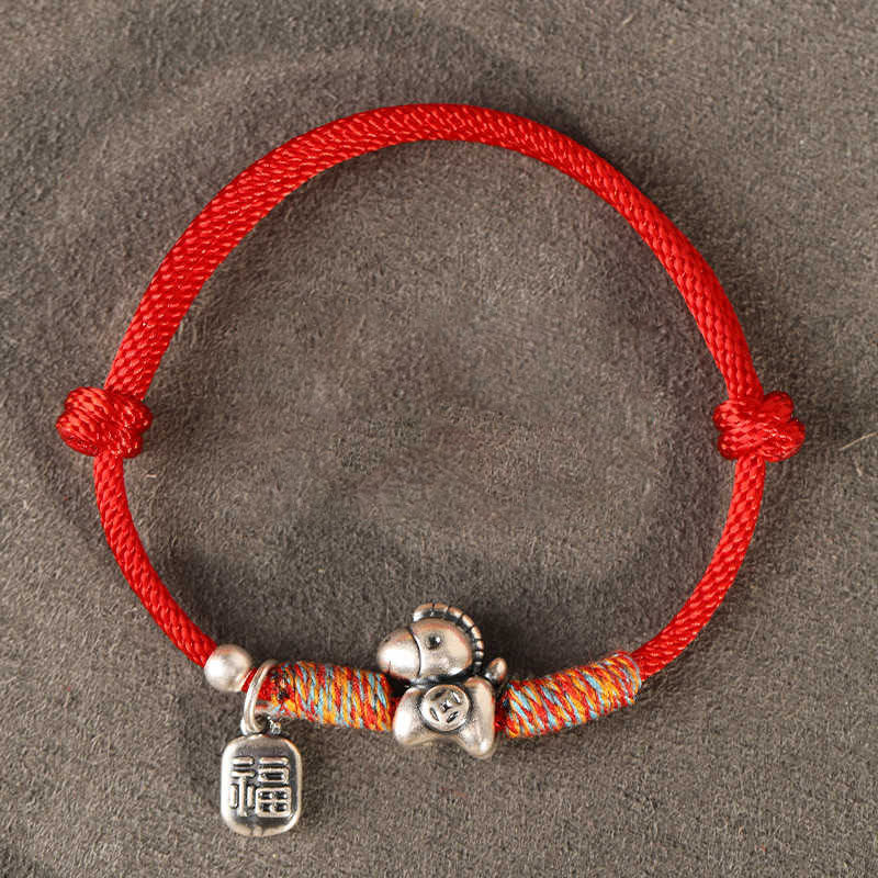 Pulsera trenzada con Buddha Stones en plata de ley 999 con el personaje Fu del Año del Caballo. - Cuerda roja (circunferencia de la muñeca: 14-18 cm) - image 19