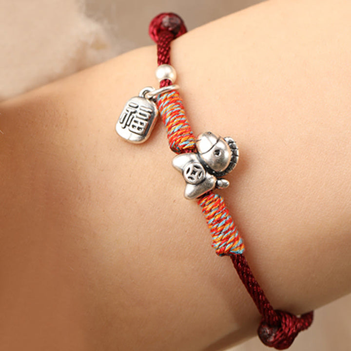 Pulsera trenzada con Buddha Stones en plata de ley 999 con el personaje Fu del Año del Caballo. - image 12