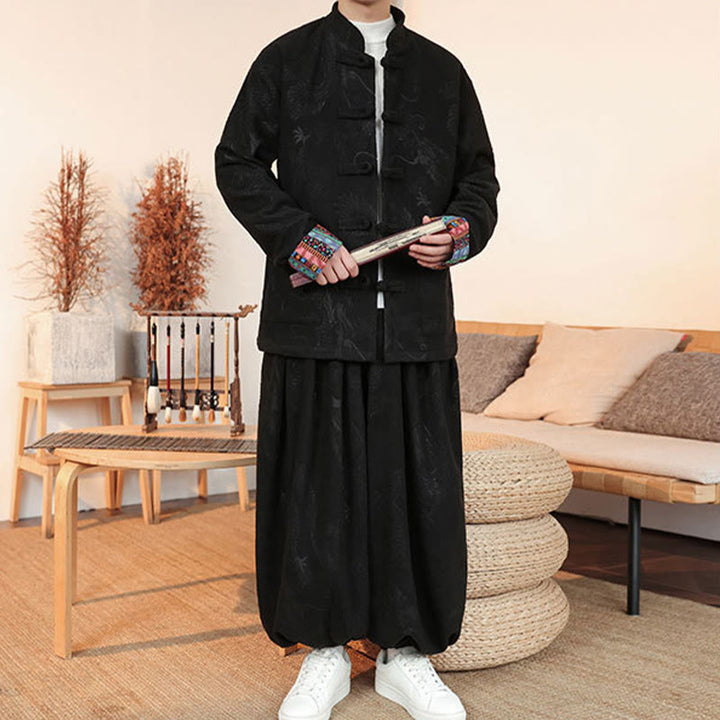 Conjunto de 2 piezas de traje Tang para hombre, de algodón, con botones de rana y dragón, de Buddha Stones , para otoño e invierno, con chaqueta y pantalones de manga larga. - image 3