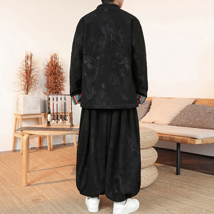 Conjunto de 2 piezas de traje Tang para hombre, de algodón, con botones de rana y dragón, de Buddha Stones , para otoño e invierno, con chaqueta y pantalones de manga larga. - image 4