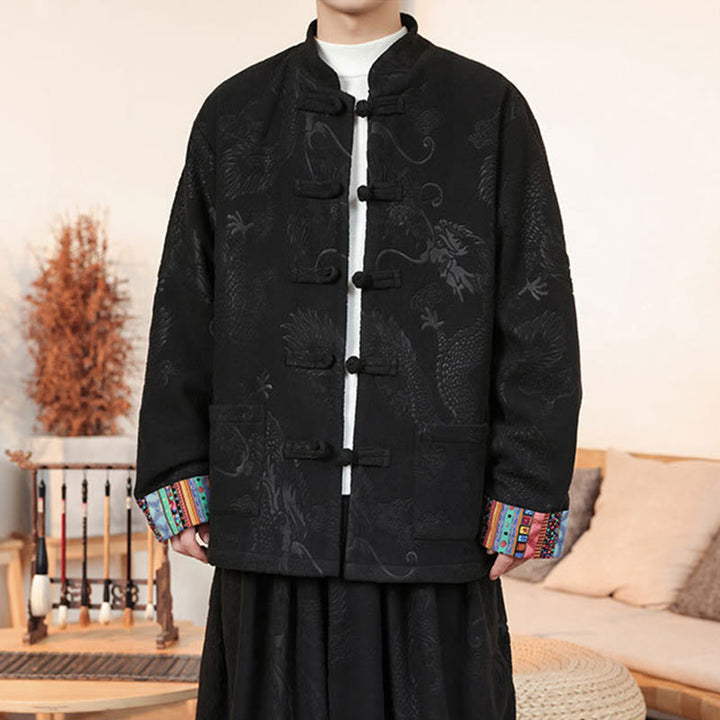 Conjunto de 2 piezas de traje Tang para hombre, de algodón, con botones de rana y dragón, de Buddha Stones , para otoño e invierno, con chaqueta y pantalones de manga larga. - image 8