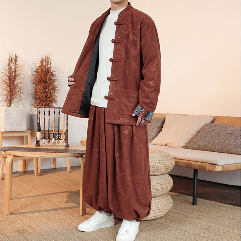 Conjunto de 2 piezas de traje Tang para hombre, de algodón, con botones de rana y dragón, de Buddha Stones , para otoño e invierno, con chaqueta y pantalones de manga larga. - image 14