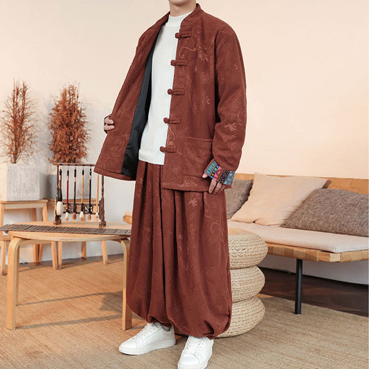 Conjunto de 2 piezas de traje Tang para hombre, de algodón, con botones de rana y dragón, de Buddha Stones , para otoño e invierno, con chaqueta y pantalones de manga larga. - image 14