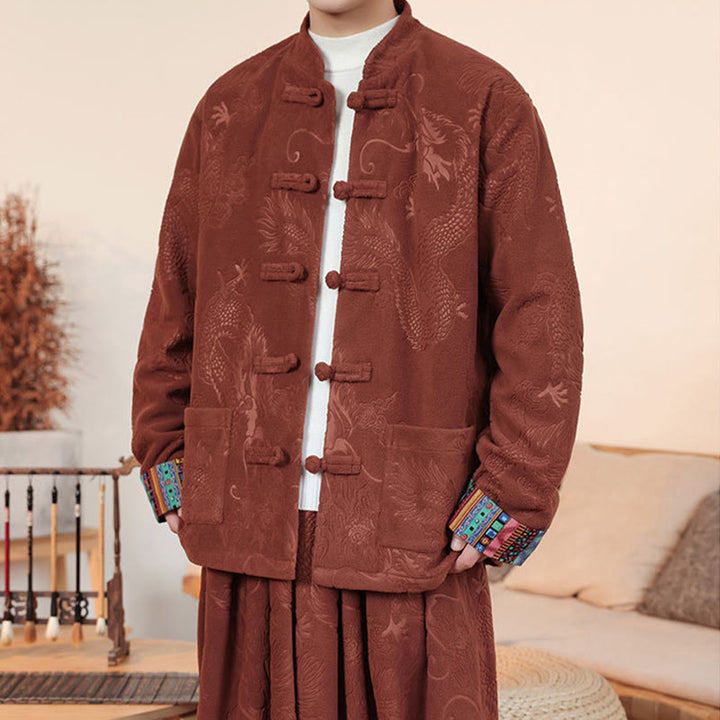 Conjunto de 2 piezas de traje Tang para hombre, de algodón, con botones de rana y dragón, de Buddha Stones , para otoño e invierno, con chaqueta y pantalones de manga larga. - image 17