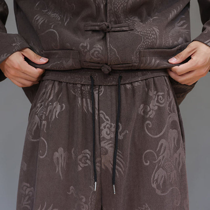 Conjunto de 2 piezas de traje Tang para hombre, de Buddha Stones , de otoño e invierno, con botones de rana de dragón, de algodón de pana, de manga larga, chaqueta y pantalones con bolsillos. - image 10