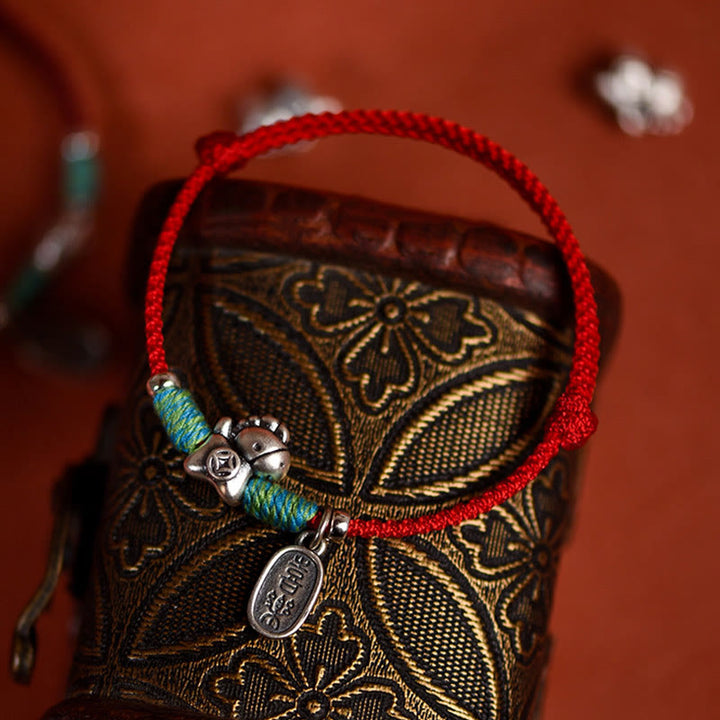 Pulsera tobillera trenzada con dijes de paz y alegría de plata de ley 925 con Buddha Stones y año del caballo. - image 4