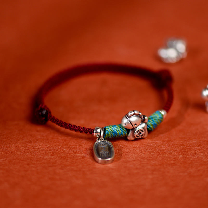 Pulsera tobillera trenzada con dijes de paz y alegría de plata de ley 925 con Buddha Stones y año del caballo. - image 14