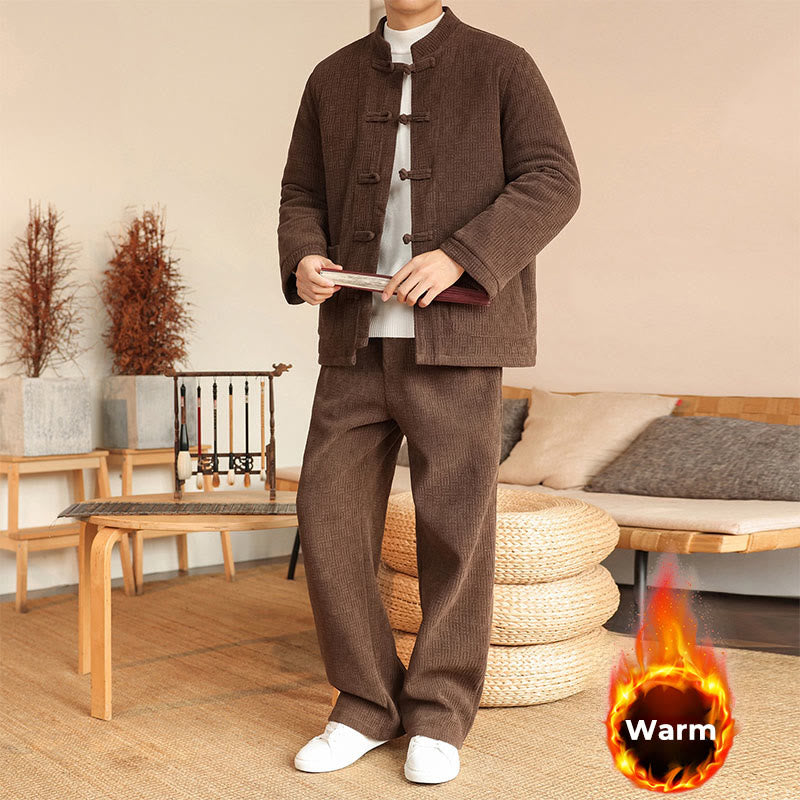 Conjunto de 2 piezas de traje Tang de invierno para hombre, de Buddha Stones , de algodón con botones de rana, chaqueta de manga larga y pantalones con bolsillos. - image 26