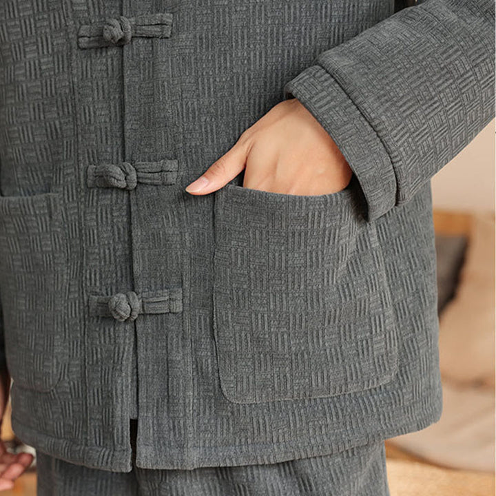 Conjunto de 2 piezas de traje Tang de invierno para hombre, de Buddha Stones , de algodón con botones de rana, chaqueta de manga larga y pantalones con bolsillos. - image 11