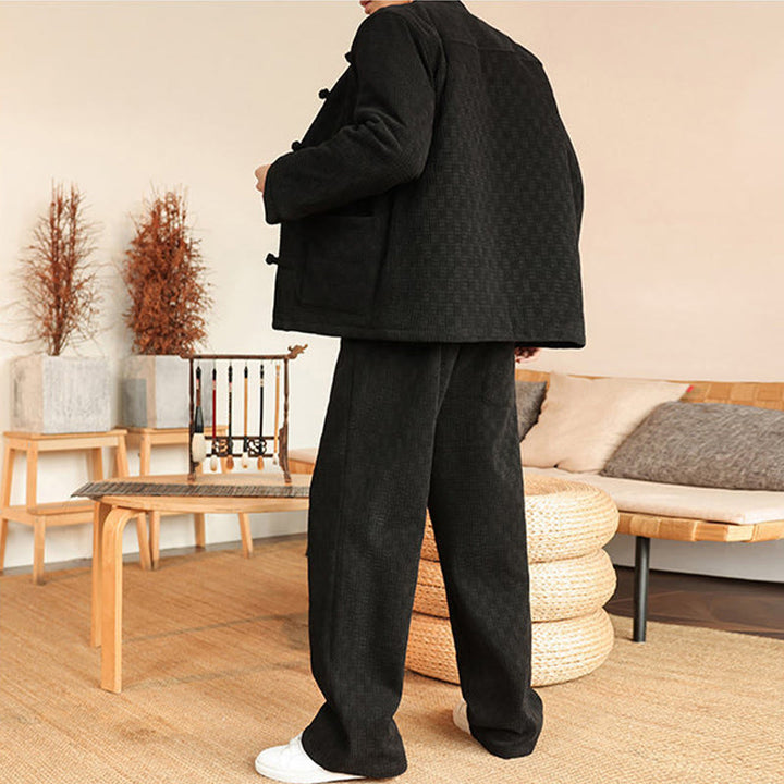 Conjunto de 2 piezas de traje Tang de invierno para hombre, de Buddha Stones , de algodón con botones de rana, chaqueta de manga larga y pantalones con bolsillos. - image 20