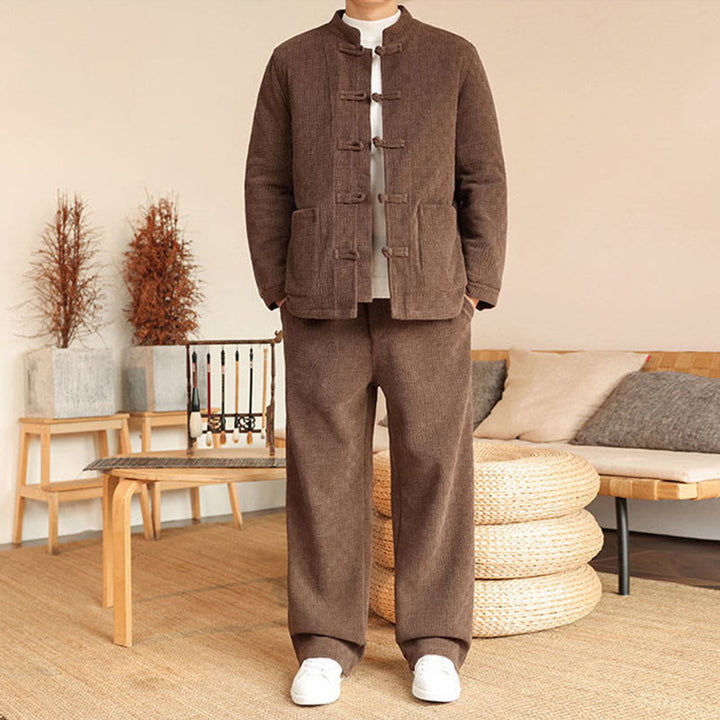 Conjunto de 2 piezas de traje Tang de invierno para hombre, de Buddha Stones , de algodón con botones de rana, chaqueta de manga larga y pantalones con bolsillos. - Perú - US/UK/AU46, EU56 (5XL) - image 25