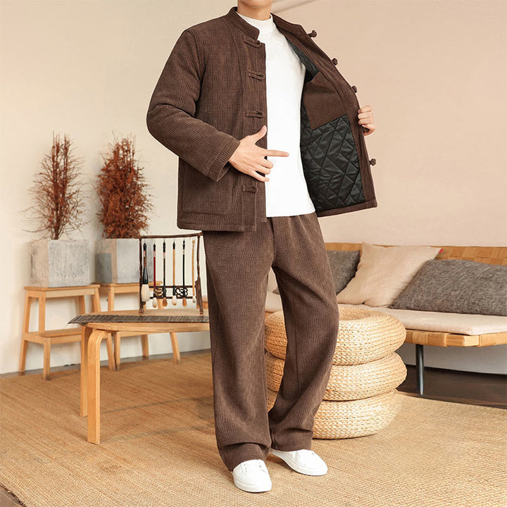 Conjunto de 2 piezas de traje Tang de invierno para hombre, de Buddha Stones , de algodón con botones de rana, chaqueta de manga larga y pantalones con bolsillos. - image 30