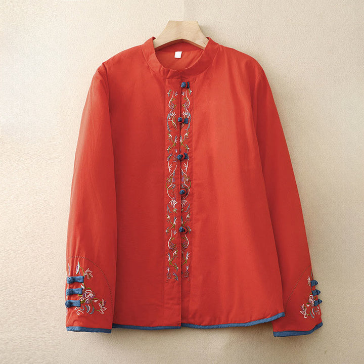 Chaqueta térmica de manga larga para mujer con bordado de flores de invierno y botones de rana de Buddha Stones - NaranjaRojo - US12, UK/AU16, EU44 (3XL) - image 17