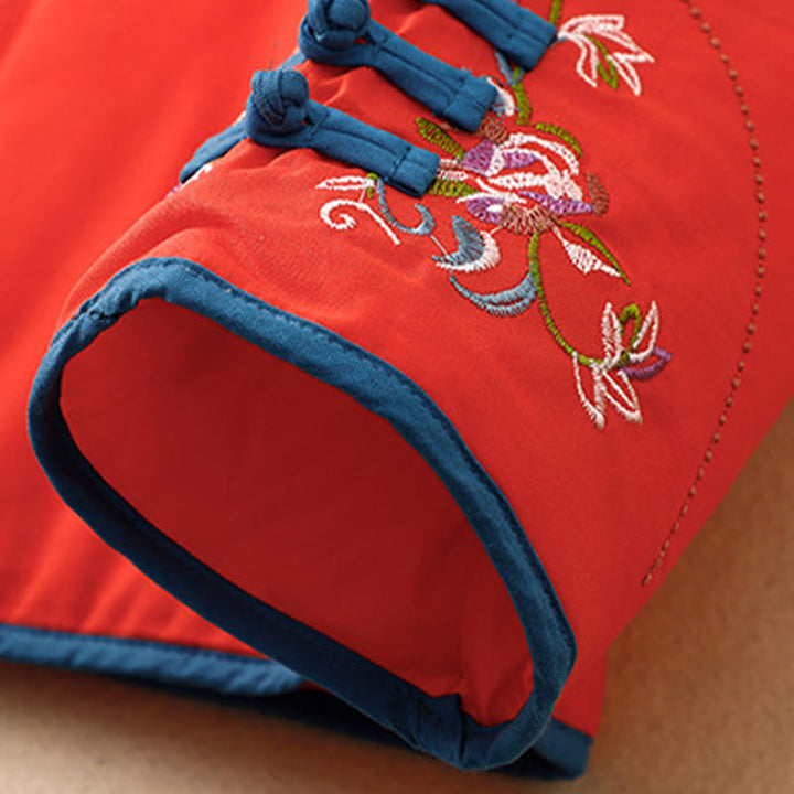 Chaqueta térmica de manga larga para mujer con bordado de flores de invierno y botones de rana de Buddha Stones - image 22