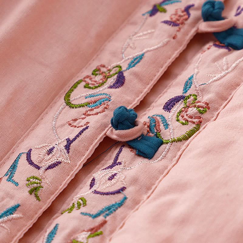 Chaqueta térmica de manga larga para mujer con bordado de flores de invierno y botones de rana de Buddha Stones - image 11