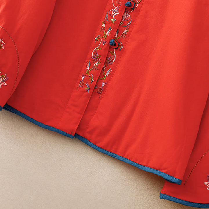 Chaqueta térmica de manga larga para mujer con bordado de flores de invierno y botones de rana de Buddha Stones - image 20