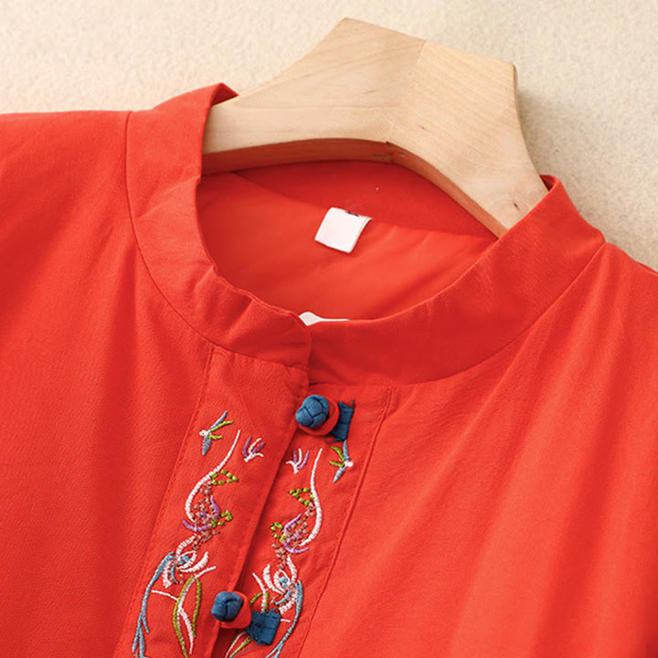 Chaqueta térmica de manga larga para mujer con bordado de flores de invierno y botones de rana de Buddha Stones - image 18