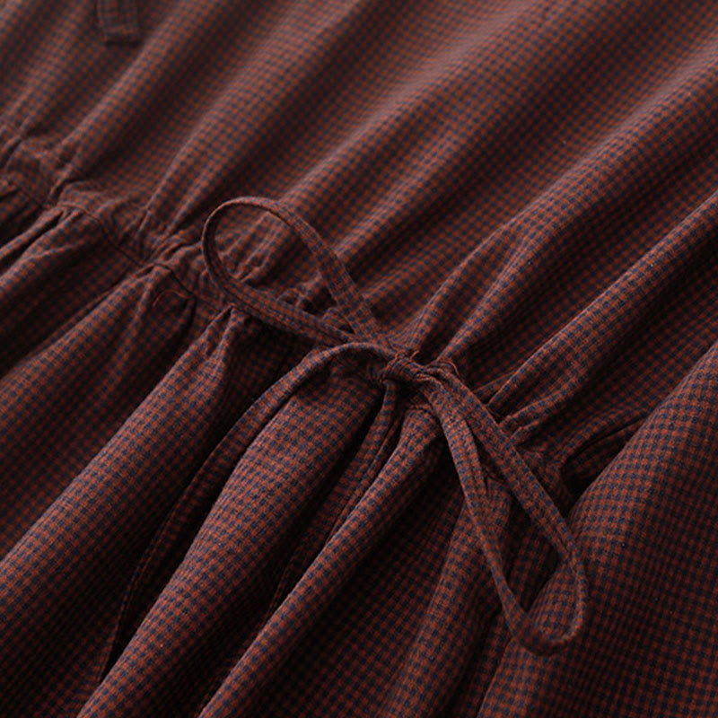 Vestido midi de manga larga con cuello alto, botones de rana y bolsillos, diseño de Buddha Stones Fall en marrón - image 7