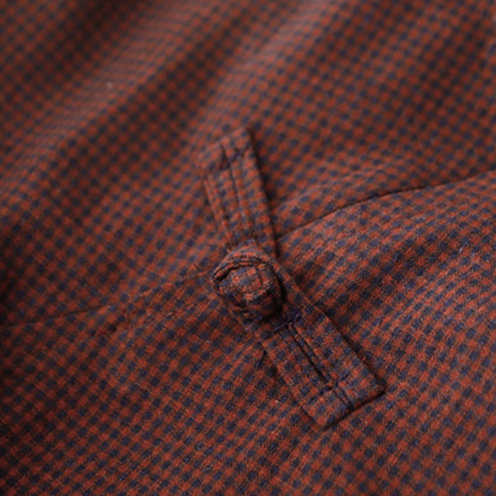 Vestido midi de manga larga con cuello alto, botones de rana y bolsillos, diseño de Buddha Stones Fall en marrón - image 3