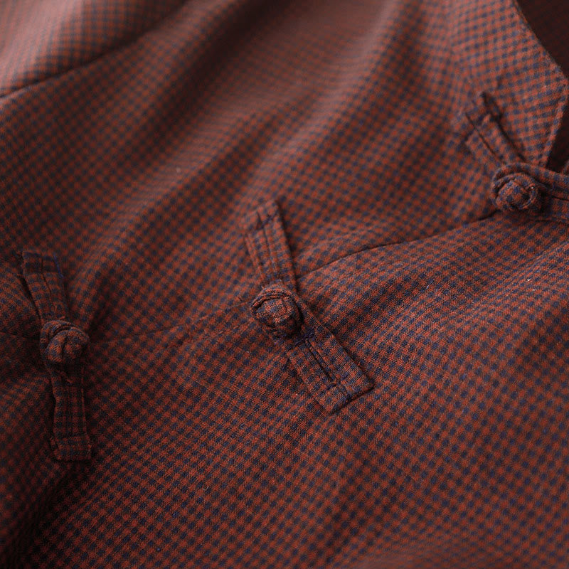 Vestido midi de manga larga con cuello alto, botones de rana y bolsillos, diseño de Buddha Stones Fall en marrón - image 4