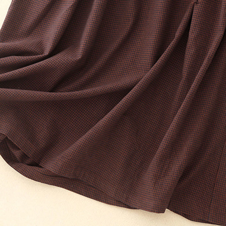 Vestido midi de manga larga con cuello alto, botones de rana y bolsillos, diseño de Buddha Stones Fall en marrón - image 10